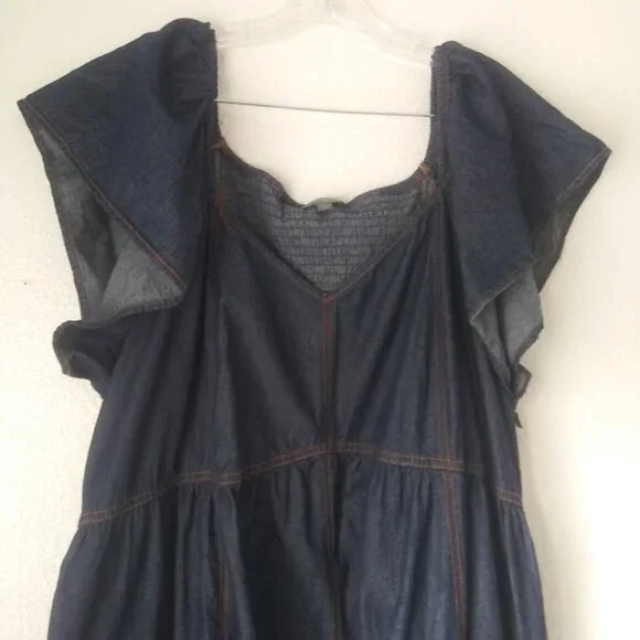 Terra & Sky Jean flutter sleeve midi Dress women's size 3X (24W-26W) - Picture 2 of 14